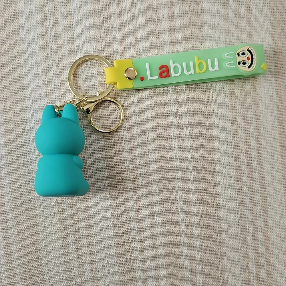 New Labubu Blue Keychain with Green Strap